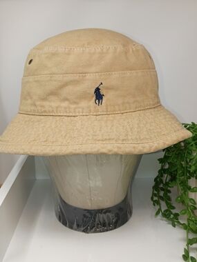 Polo by Ralph Lauren Khaki Beige Bucket Hat with Navy Logo